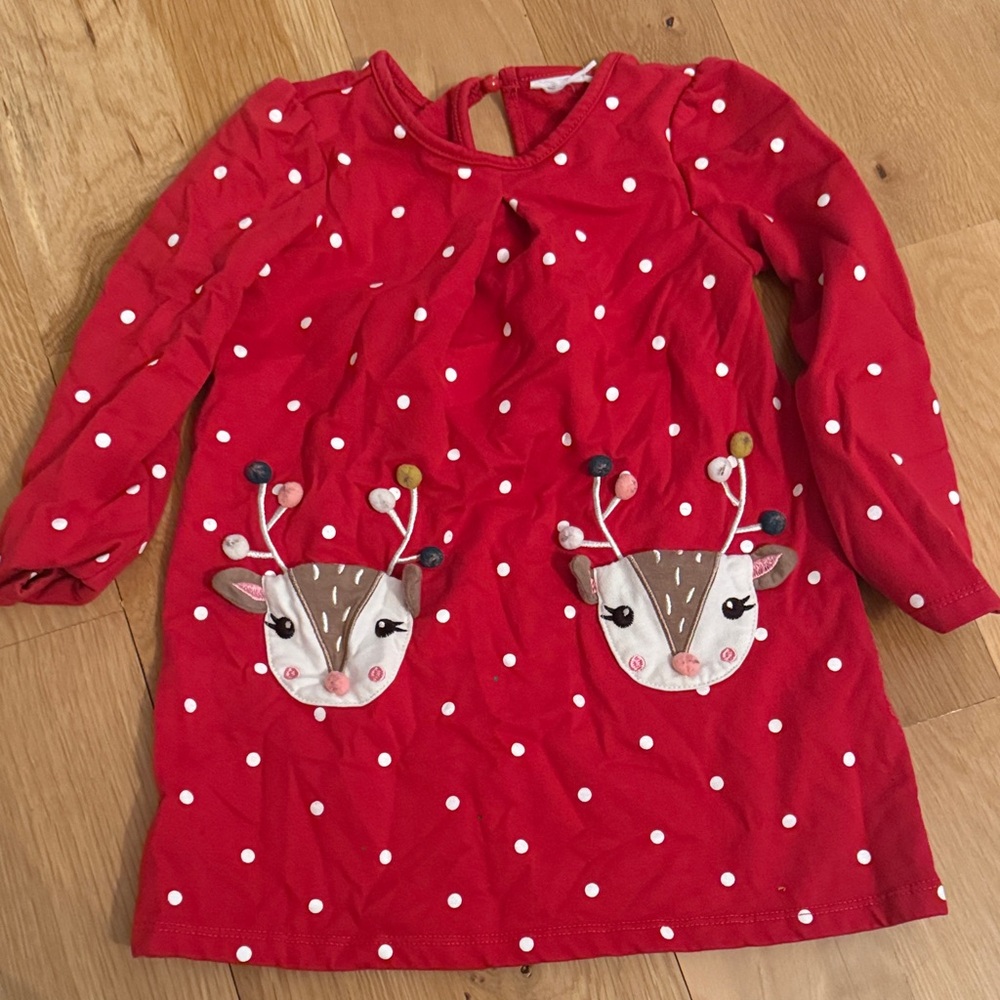 Red Polka Dot Dress with Deer Pockets 4t